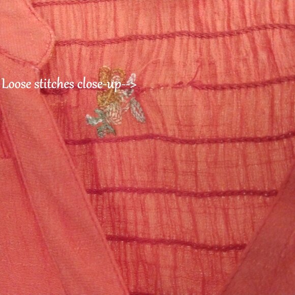 Fig & Flower Blouse XL Floral Artisan Embroidered Boho Cottagecore Smocked Back - Picture 3 of 10